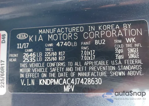 2018 Kia Sportage Lx from USA, damaged, VIN KNDPMCAC4J7428630